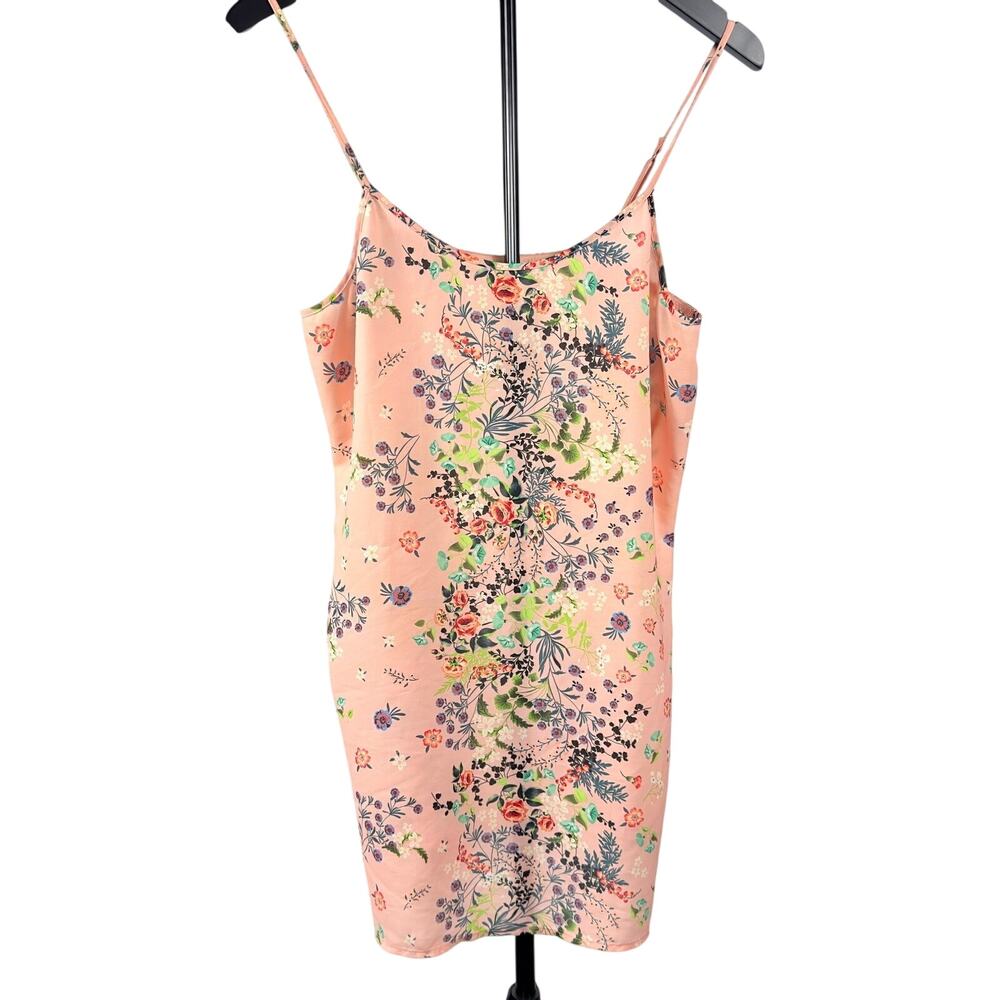 Flora Nikrooz Floral Satin Cami Top Pink Multicolor Slip Lingerie Sleepwear Sz S